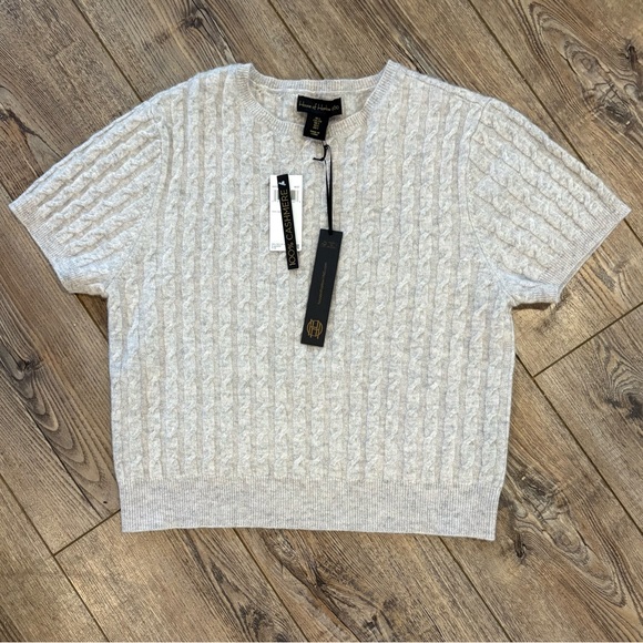 Nwt house of Harlow large gray cable knot short sleeve cashmere sweater - Picture 3 of 3